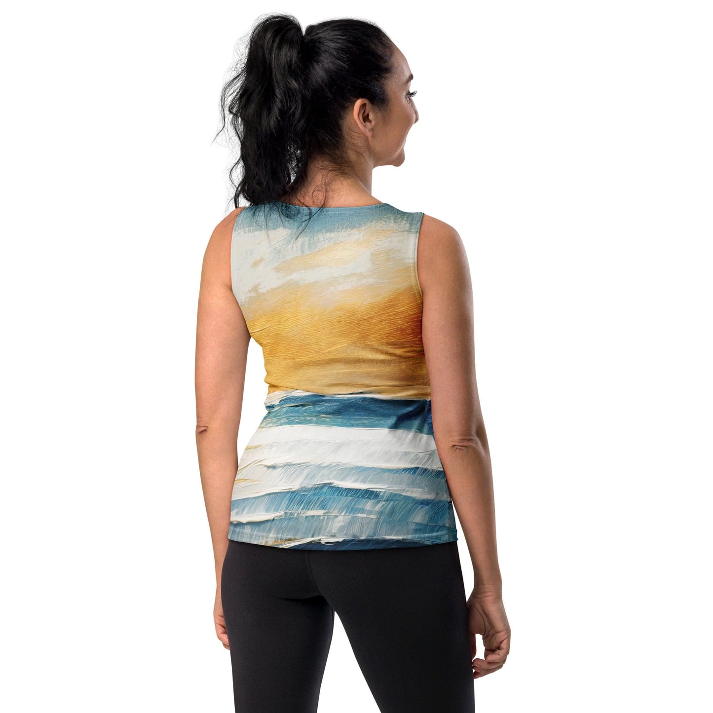 Womens Stretch Fit Tank Top - Blue Ocean Golden Sunset Print