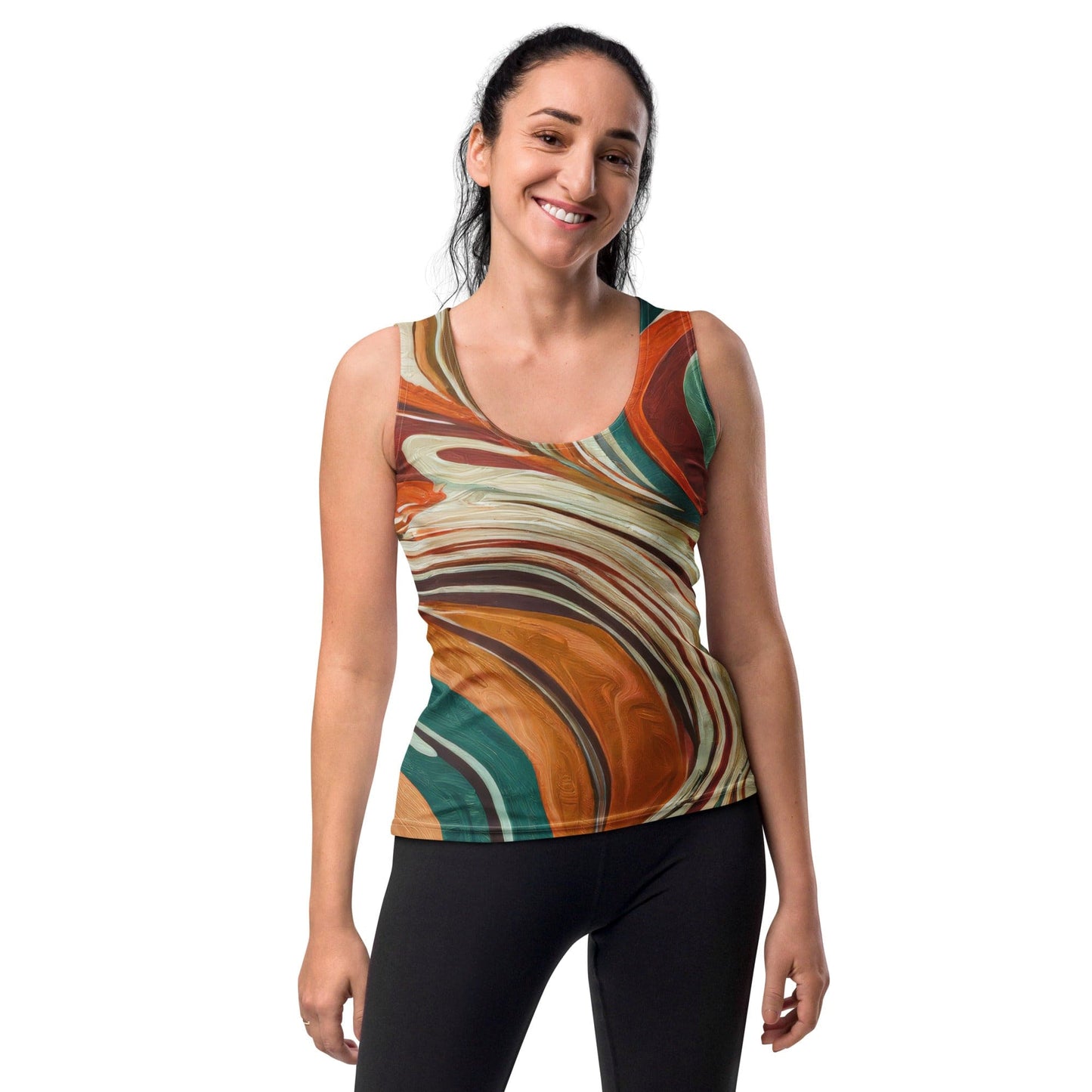 Womens Stretch Fit Tank Top - Boho Brown Marble Print
