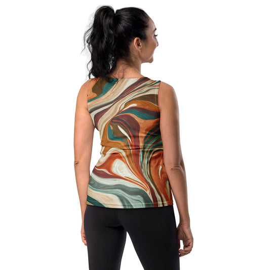 Womens Stretch Fit Tank Top - Boho Brown Marble Print